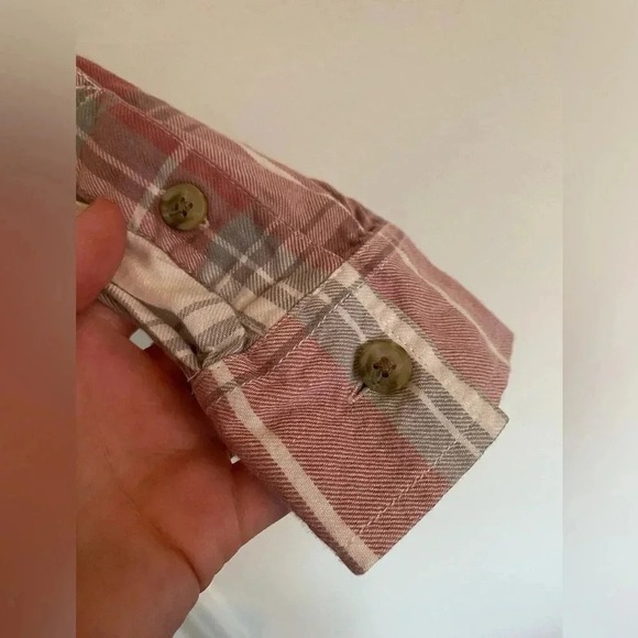 American Eagle Flannel Shirt Crop Top Plaid Button Up Long Sleeve Small - Picture 4 of 8